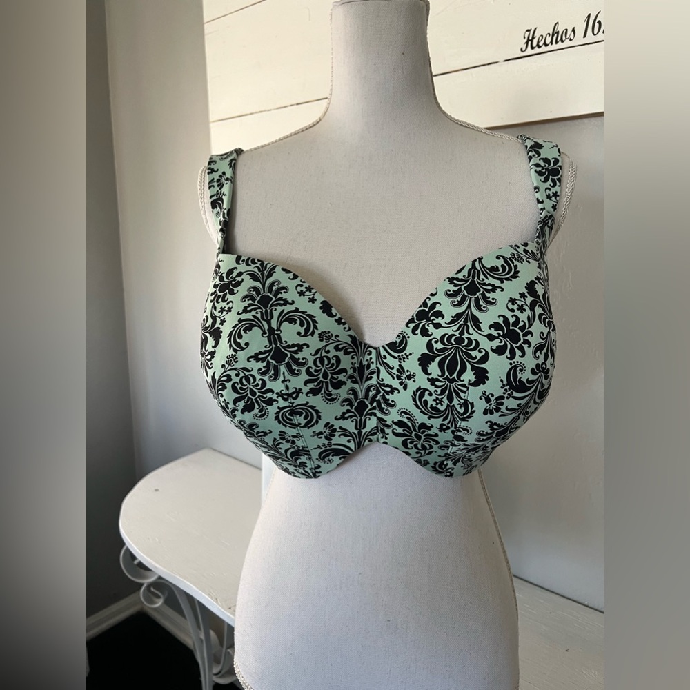 Full Fugure Cacique Lane Bryant Teal Baroque Bra Size 44DD